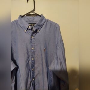Vintage Ralph Lauren Shirt 17-33 Blue Yarmouth Cotton Pinpoint Oxford Flesh Pony